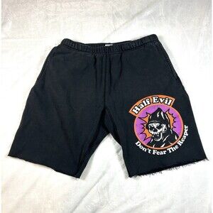 Half Evil 333 Don’t Fear The Reaper Black Knit Shorts Size Large 32-36” Waist